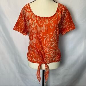 Collective Concepts Tie Front Short Sleeve Blouse Womens Size Small Red Floral